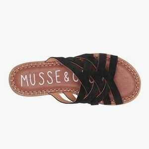 Musse & Cloud KAIKU Black Strappy Slide Sandals with Brown Footbed. EU 39
